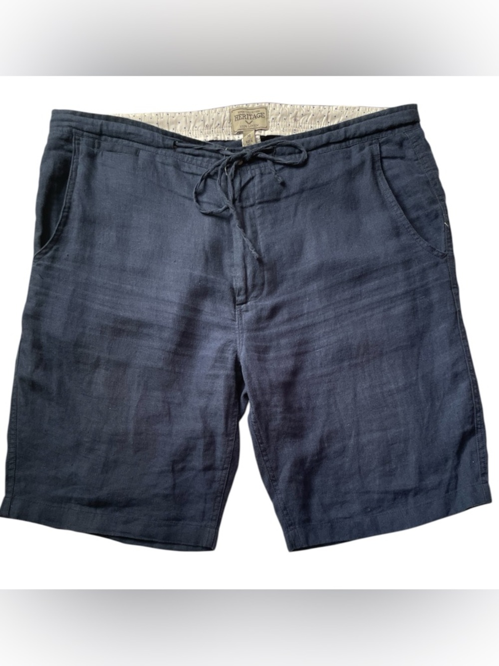 Report Collection Heritage 100% Linen Shorts Mens 38 Blue Drawstring Casual